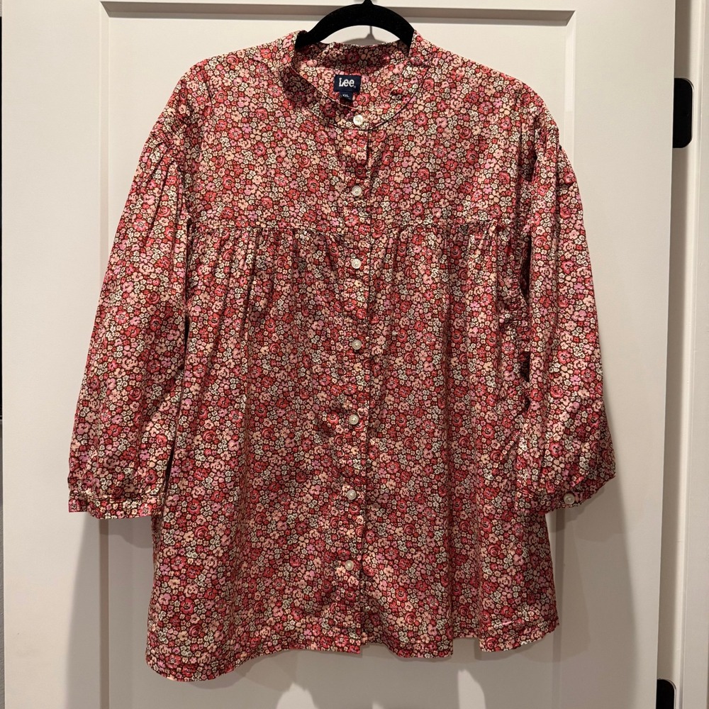 Cottagecore Lee Floral Babydoll Tunic Top XXL Pink Cotton Prairie Blouse